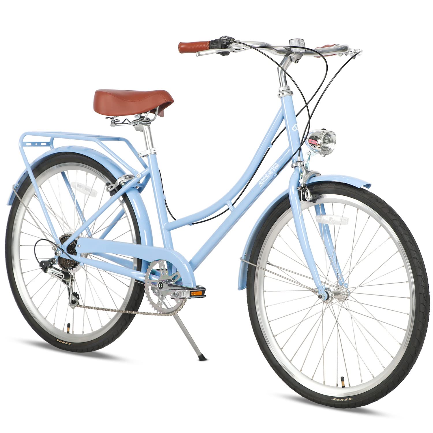 タイヤ、チューブ新品！LEDオートライト】6段変速 26インチ 水色