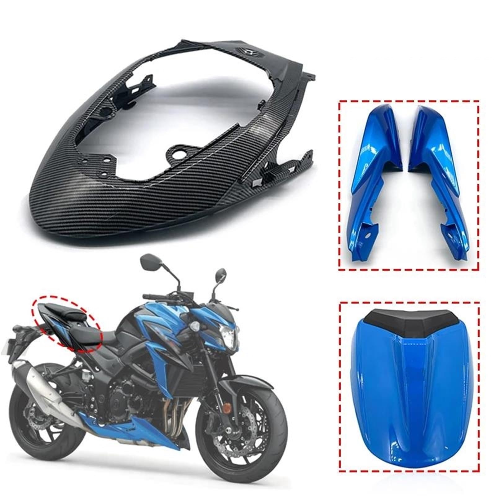 Motorrad Heckverkleidung Für Suzuki Für GSX-S 750 2017-2021 Motorrad ABS Injektion Passagier Sozius Hinten Sitz Abdeckung Solo Verkleidung Gugel Rücksitzabdeckung(A-Carbon)