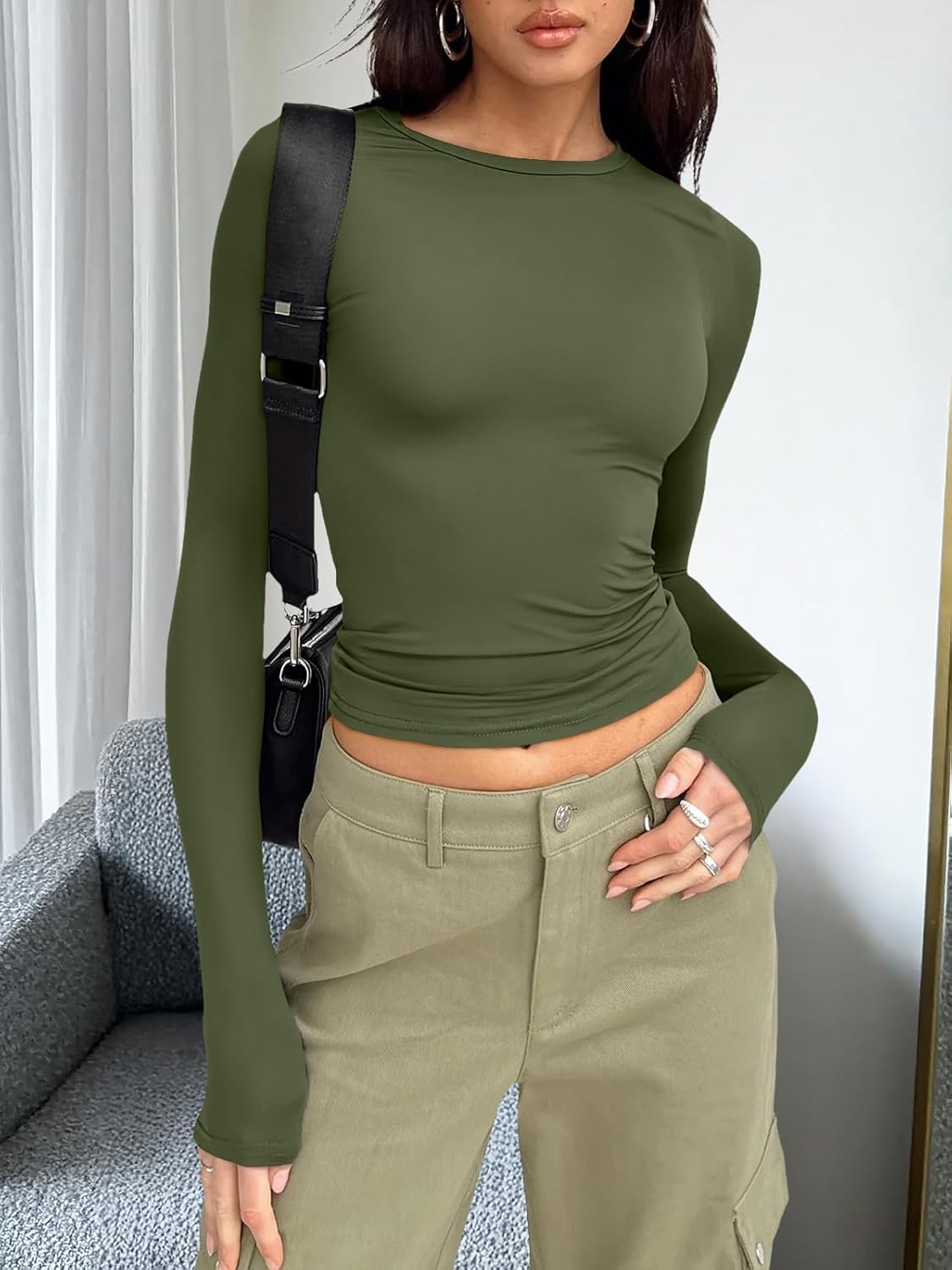 Trendy Queen Womens Long Sleeve T Shirts Fall Fashion 2026 Basic Crop Tops Going Out Outfits Y2k Clothes - Image 2