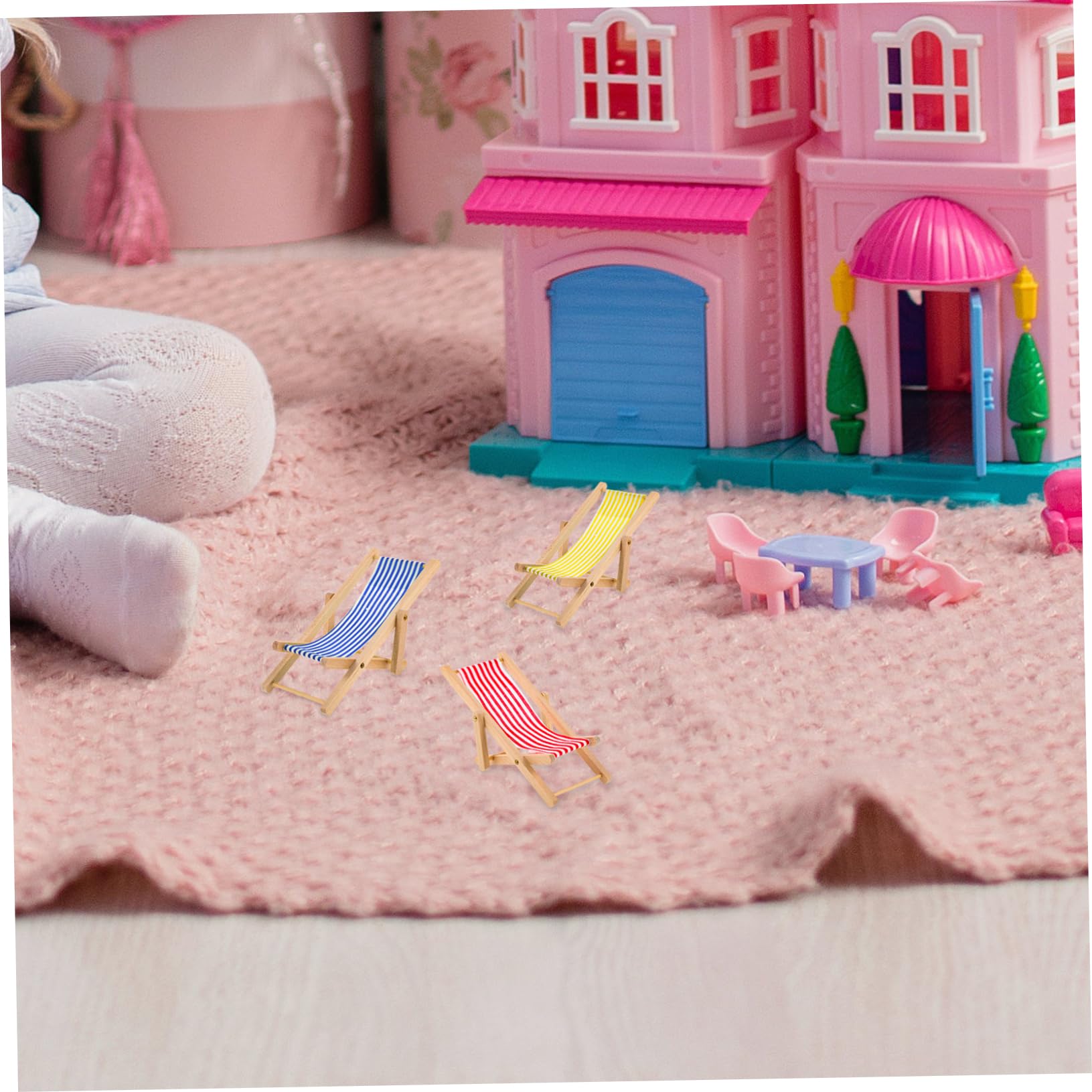 6 pièces Miniature Pliante Chaise de Plage Décorative pour Maison de Poupée Micro Paysage Transat Poupée Portable