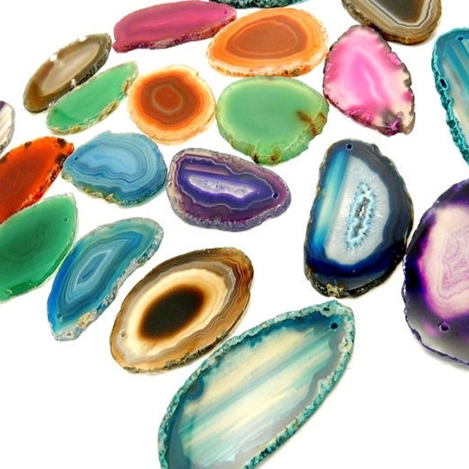 24 (Twenty-Four) Drilled Agate Slices - A Grade ~1.5-3" - Assorted Agate Pendant Slice Drilled Top with Agate Identification Card and a Rock Paradise COA