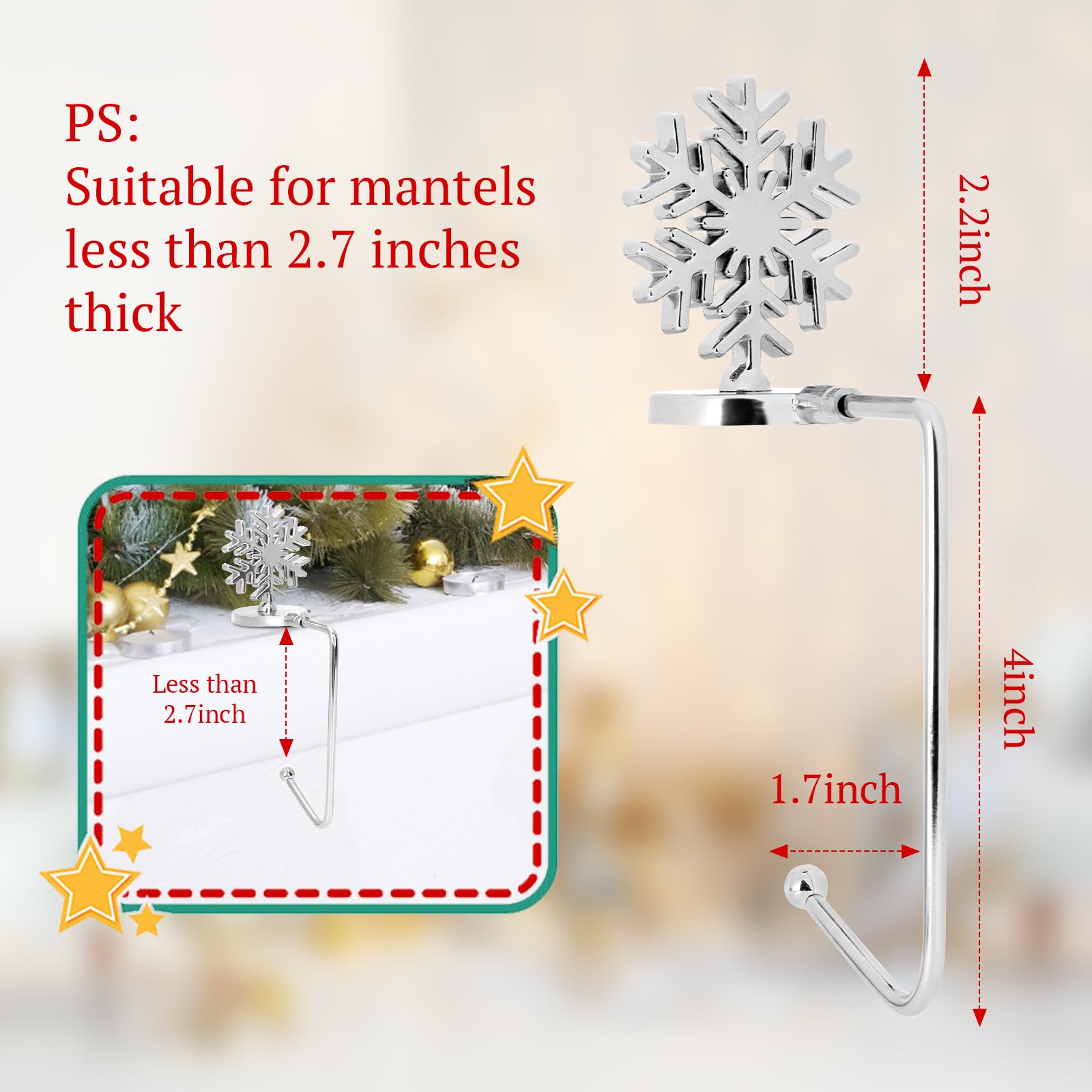 Yofit Weihnachtsstrumpfhalter – 6 Schneeflocken-Haken Für Kamin & Fenster