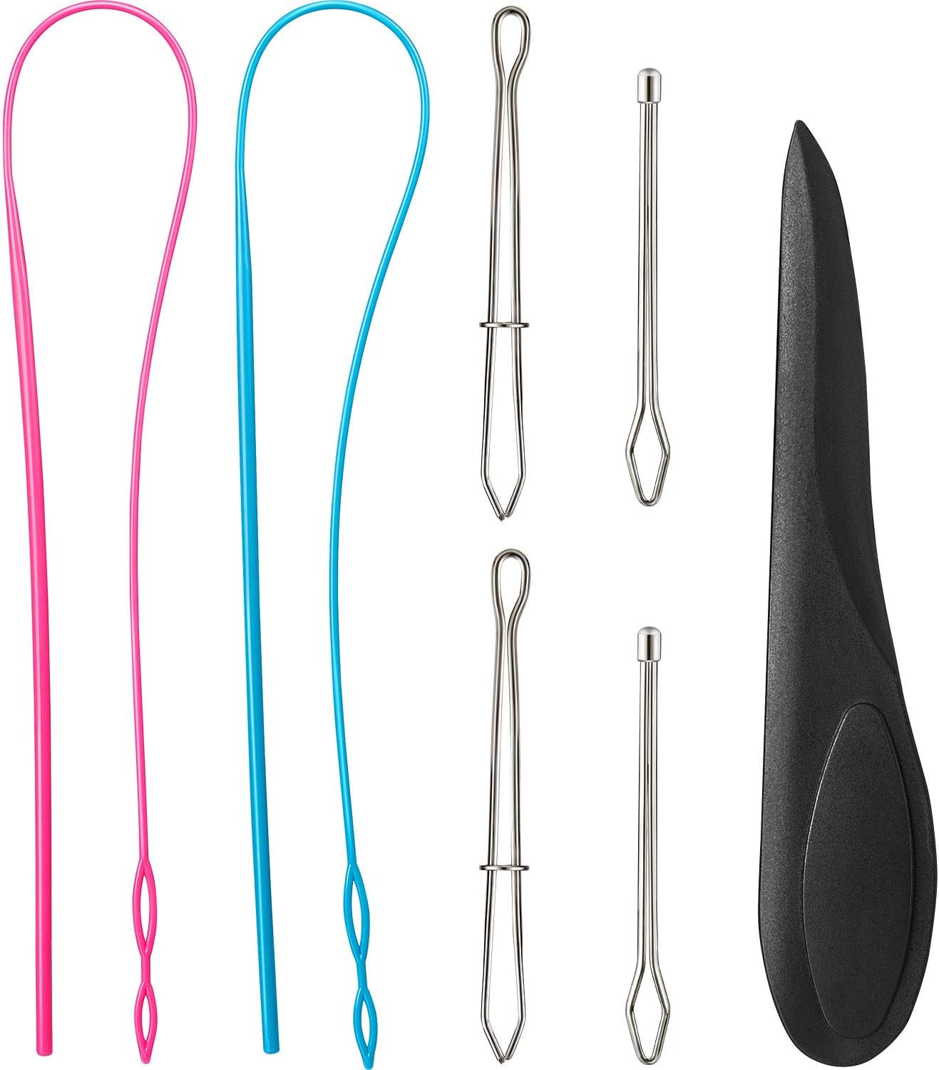 7 Pieces Tuner Sewing Tool Point Tuner Metal Drawstring Threader Metal Bodkin Tweezers Flexible Drawstring Threaders Drawstring Replacement Turning Tool for Sewing Supplies