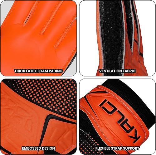 Miniatura 6 de Kalci Guantes de portero de fútbol para niños y jóvenes, guantes de portero para jugadores de campo para niños y niñas, en relieve, antideslizantes,