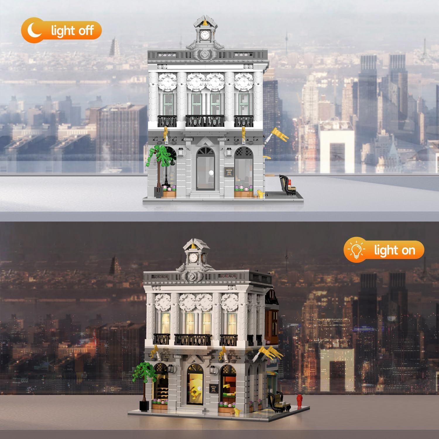 Mini European City Bank Modern Modular Building Set, Modular Building Block Kit Home Decor Architecture Sets, Micro Mini Blocks Buildings Sets for Adult 2080PCS