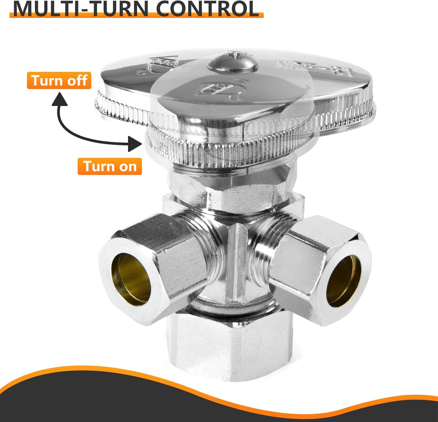 HeSun 10-PCs Pex Angle Stop Valve, 1/2" Nominal (5/8"OD) Comp x 3/8" OD Comp x 3/8" OD Comp, 3-Way Multi Turn Compression Angle Stop,PEX Chrome Plated Brass