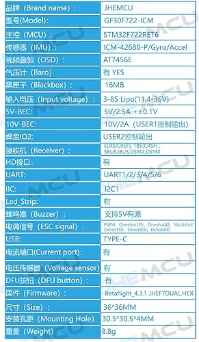 Miniatura 4 de GoolRC GF30F722-ICM F722 F7 HD Baro OSD 5V 10V Dual BEC controlador de vuelo 3-8S 30.5X30.0.197 in para control remoto FPV Freestyle Drone Parts