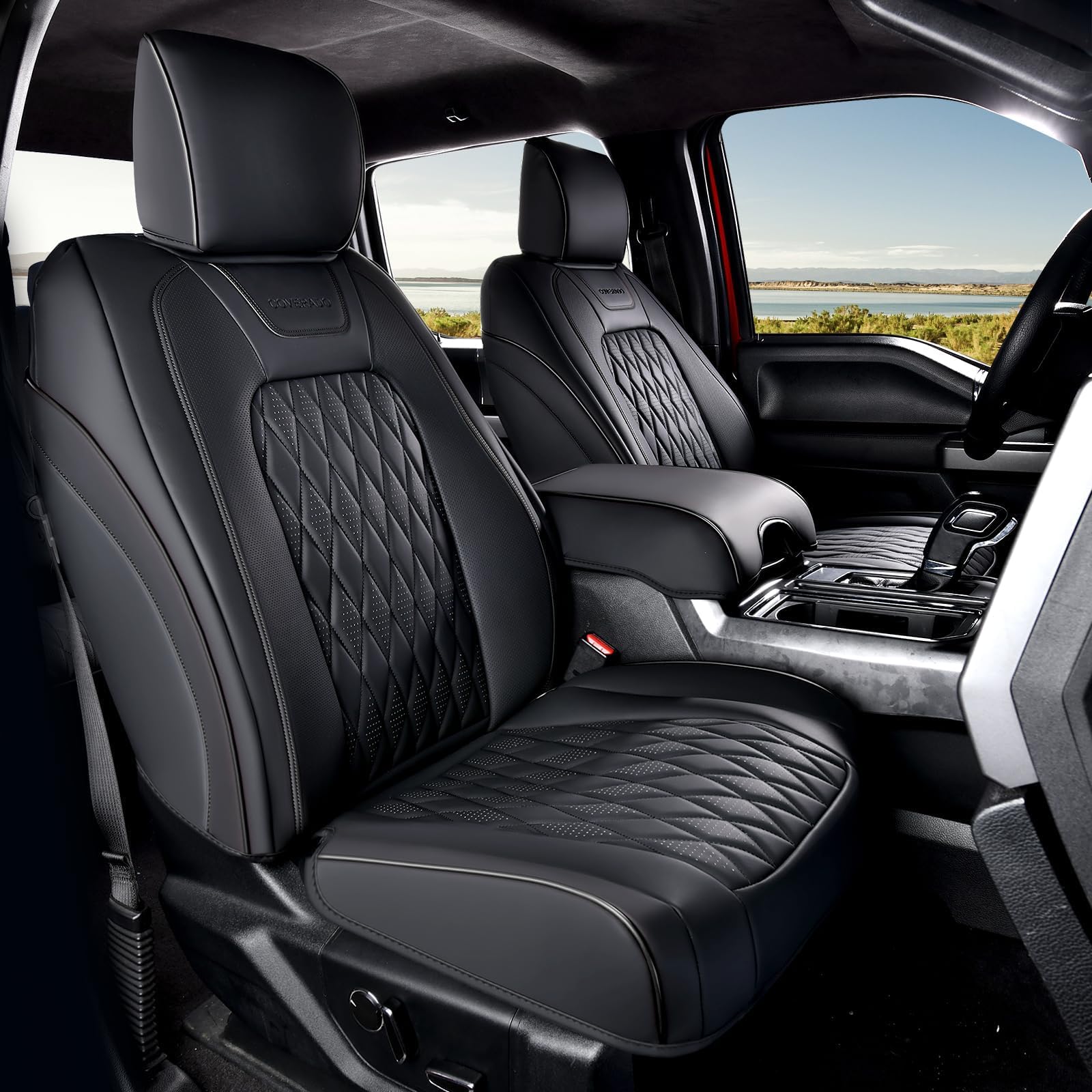 coverado leather seat cover, custom fit for ford f150 seat covers, ford f150 truck seat covers waterproof fit for 2015-2026 f150 & 2017-2025 f250 f350 f450 black - front pair