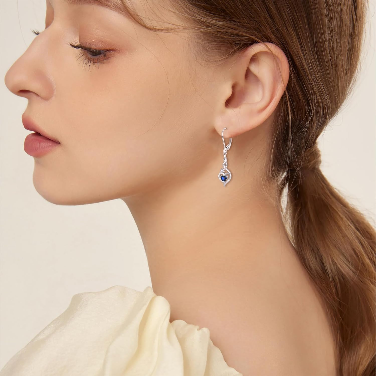 Infinity Dangle Drop Earrings for Women 925 Sterling Silver Heart Leverback Twisted Earrings with Birthstone Jewelry Gifts for Her