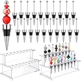 Menkxi 20 Pcs Beadable Wine Bottle Stoppers and 16 Slot Clear Acrylic 2 Tier Riser Wine Stopper Holder Wine Stopper Display Stand Rack for Countertop, 9.45''L x 4.72''H x 3.94''W