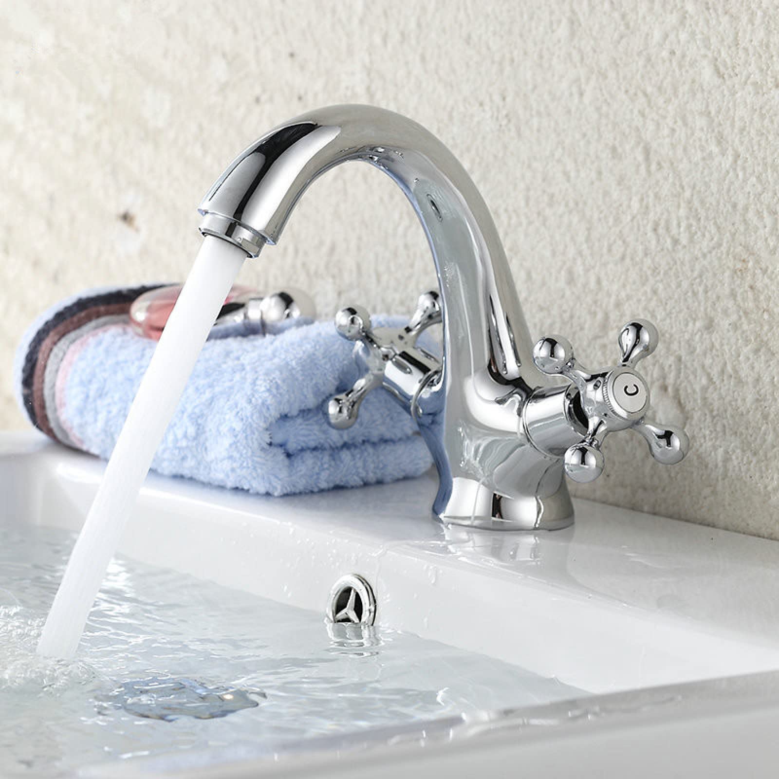 CMBSSTFC Vintage bateria zlewozmywakowa łazienka, umywalka łazienkowa kran 2 uchwyt toaletowy, mosiężna bateria łazienkowa pojedynczy otwór, zimny gorący mikser Vintage Vanity Tap, chromowany kran