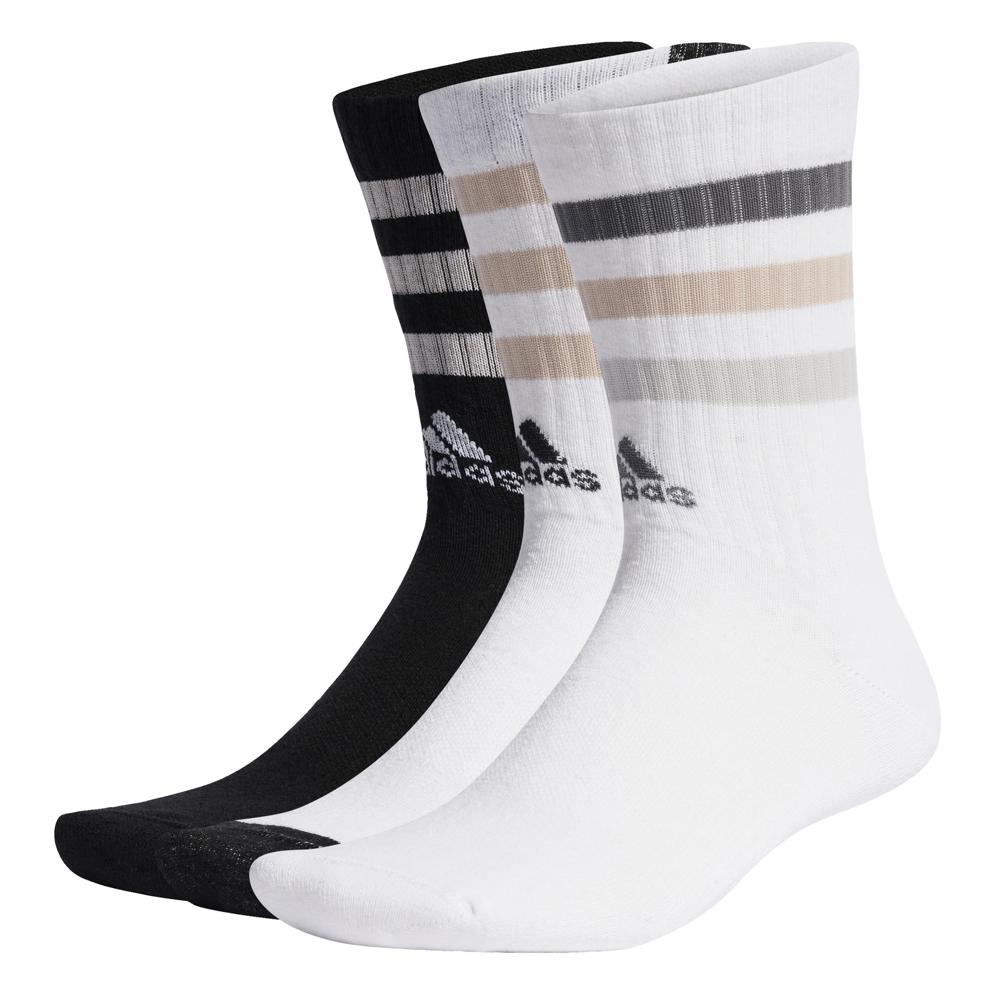 adidas Unisex Kids Bold 3-Stripes Cushioned Crew Socks 3 Pairs, White/Black/White, 4-5 Years