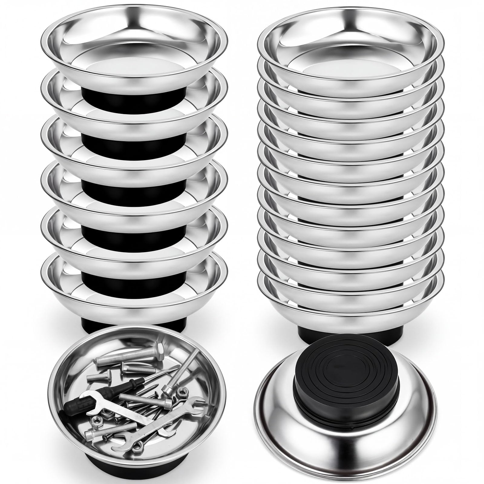 Shimeyao Magnetische Teileablage 7,6 cm, Edelstahl, magnetisches Werkzeugschüssel-Set, doppelseitig, magnetisch, mit starkem Gummi überzogenem Magnet, Kleinteilehalter für Schrauben, Muttern, Bolzen