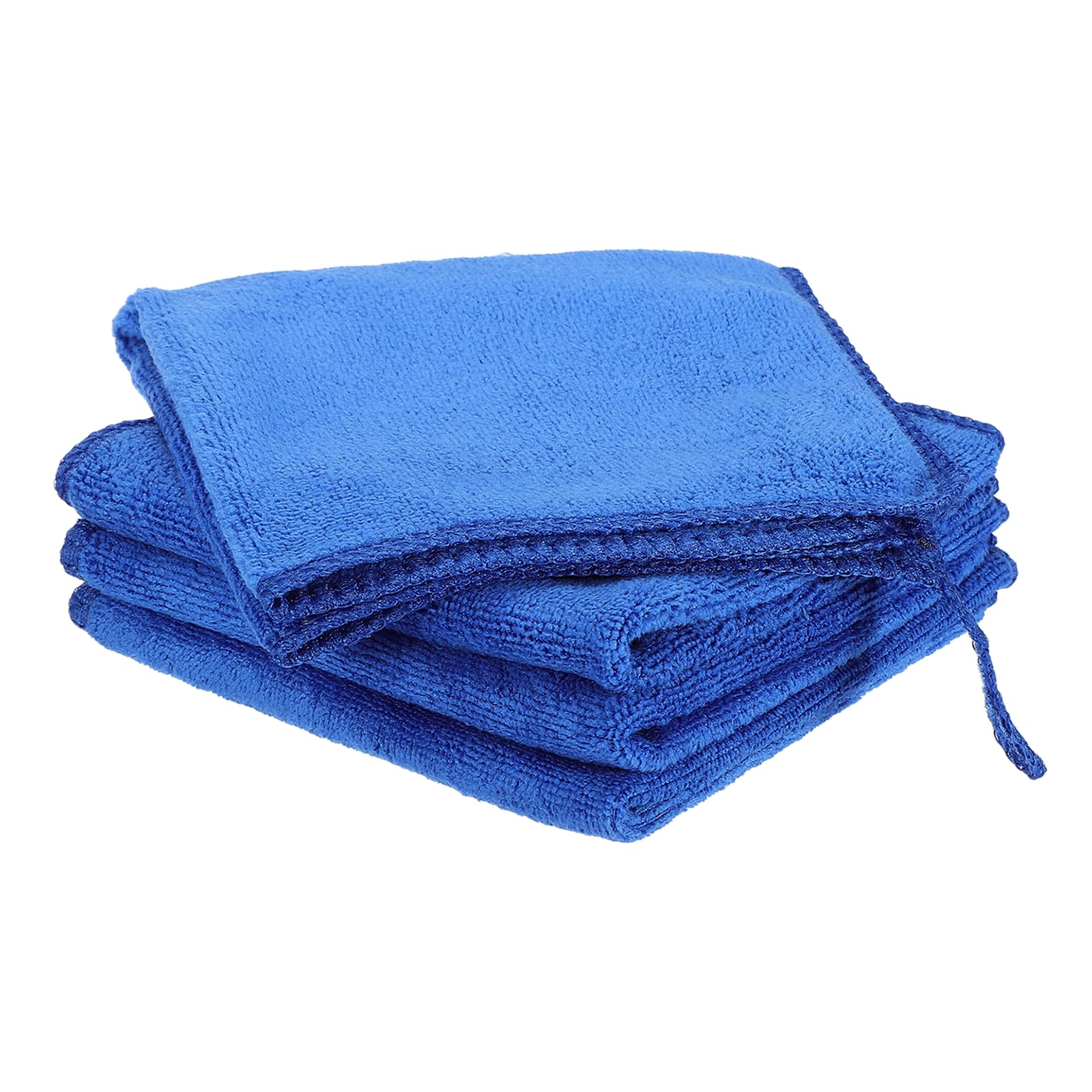 sourcing map 4 Pack Microfiber Cleaning Cloth, 10" x 10" Multi-Functional Cleaning Towels Reusable Absorbent Rags with Hook for Car Wash Kitchen Household Window Clean, Sapphire Blue