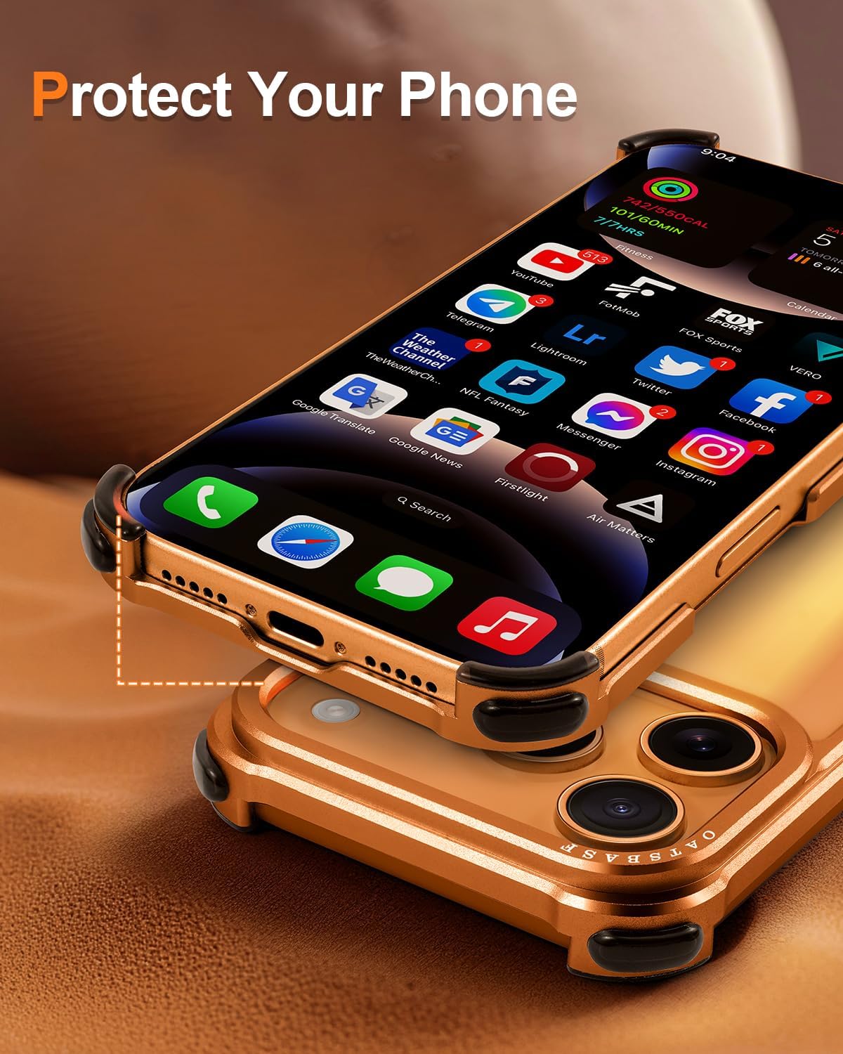 OATSBASF for iPhone 17 Pro Max Bumper Case, No Back Design, Aluminum Frame Slim Fit, Compatible with MagSafe, 4 Corner Shockproof Protection, Orange