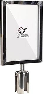 Crowd Control Warehouse Stanchion Post Top Sign Frame, 8.5 x 11 Inch Vertical Polished Stainless Steel