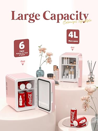 Miniatura 5 de BOGDA Mini refrigerador para el cuidado de la piel (4 litros6 latas) con espejo de luz LED regulable, enfriador y calentador para refrigerar