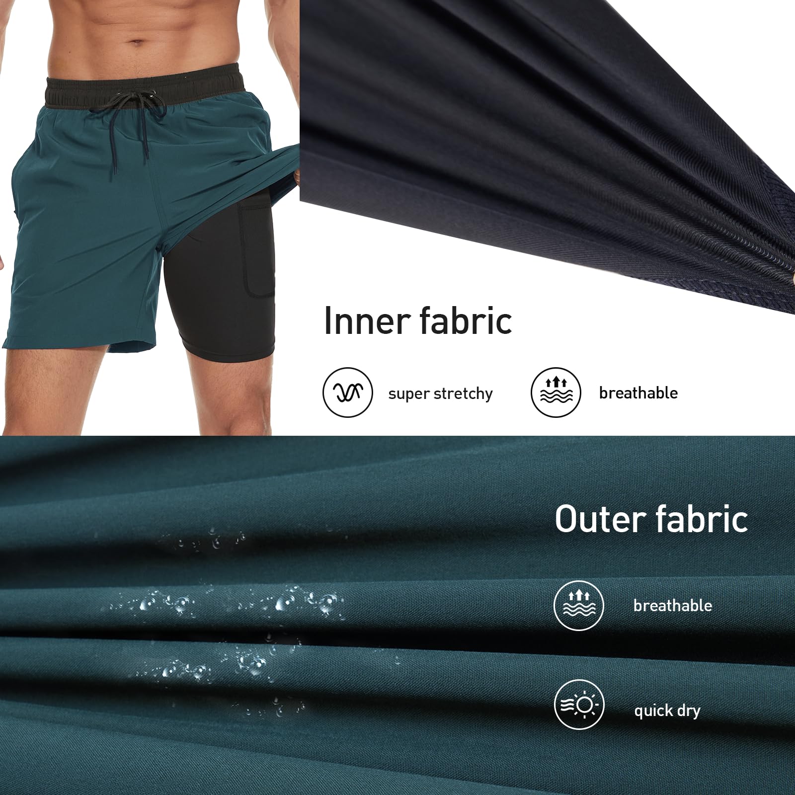 Arcweg Costume da Bagno da Uomo con Boxer Slip Foderato Pantaloncini da Bagno Fodera a Compressione 2 in 1 Pantaloncini da Spiaggia con Tasca con Cerniera Surf
