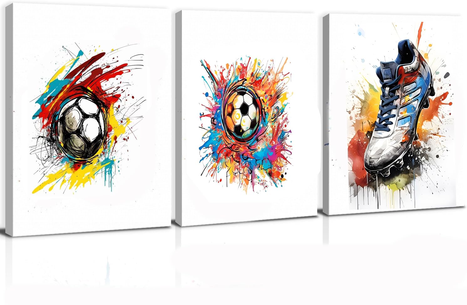 3 pósteres de fútbol de acuarela para habitación de los niños, cuadros de pared de fútbol con marco,Cuadros Pared Decoracion Fútbol, cuadro deportivo para dormitorio, adolescente(12x16inch,Fútbol)