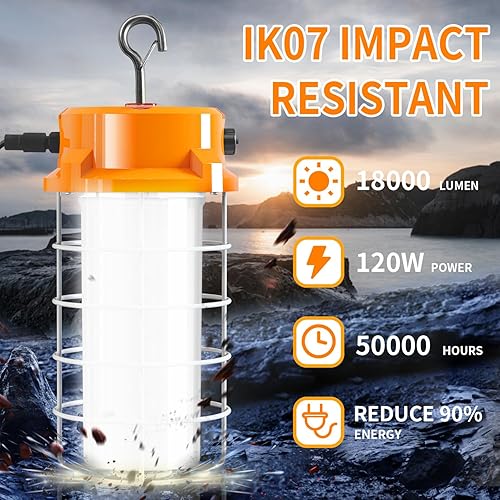 Miniatura 3 de Luz de trabajo temporal LED de 120 W 18000 Lm 5000 K luz diurna blanca portátil colgante iluminación de construcción Led alta luz de la bahía para