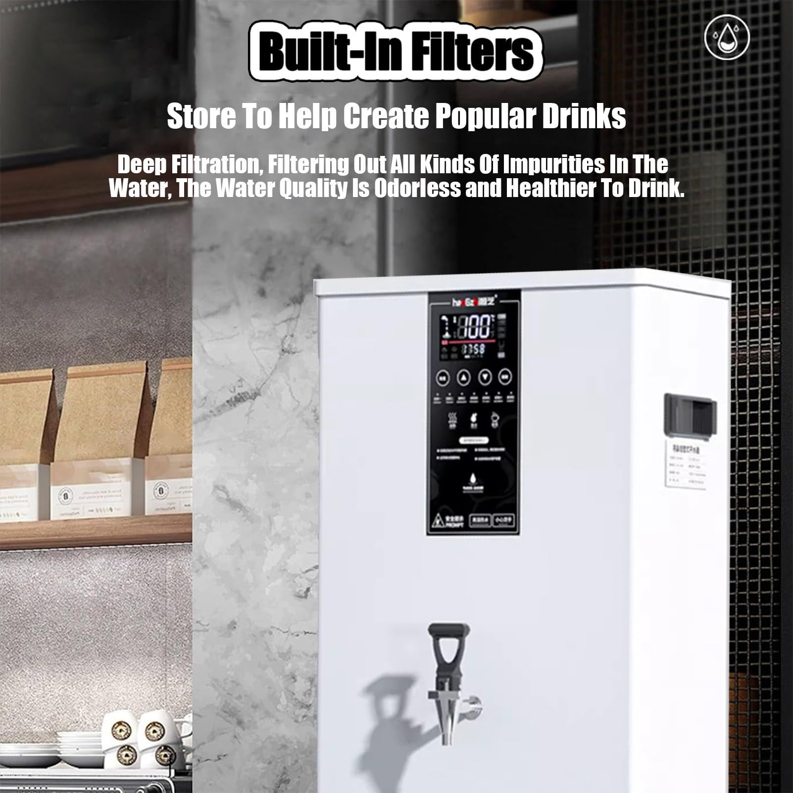 Distributeur d'eau chaude automatique instantané avec filtre LCD et bec verseur mural pour café, maison, bureau