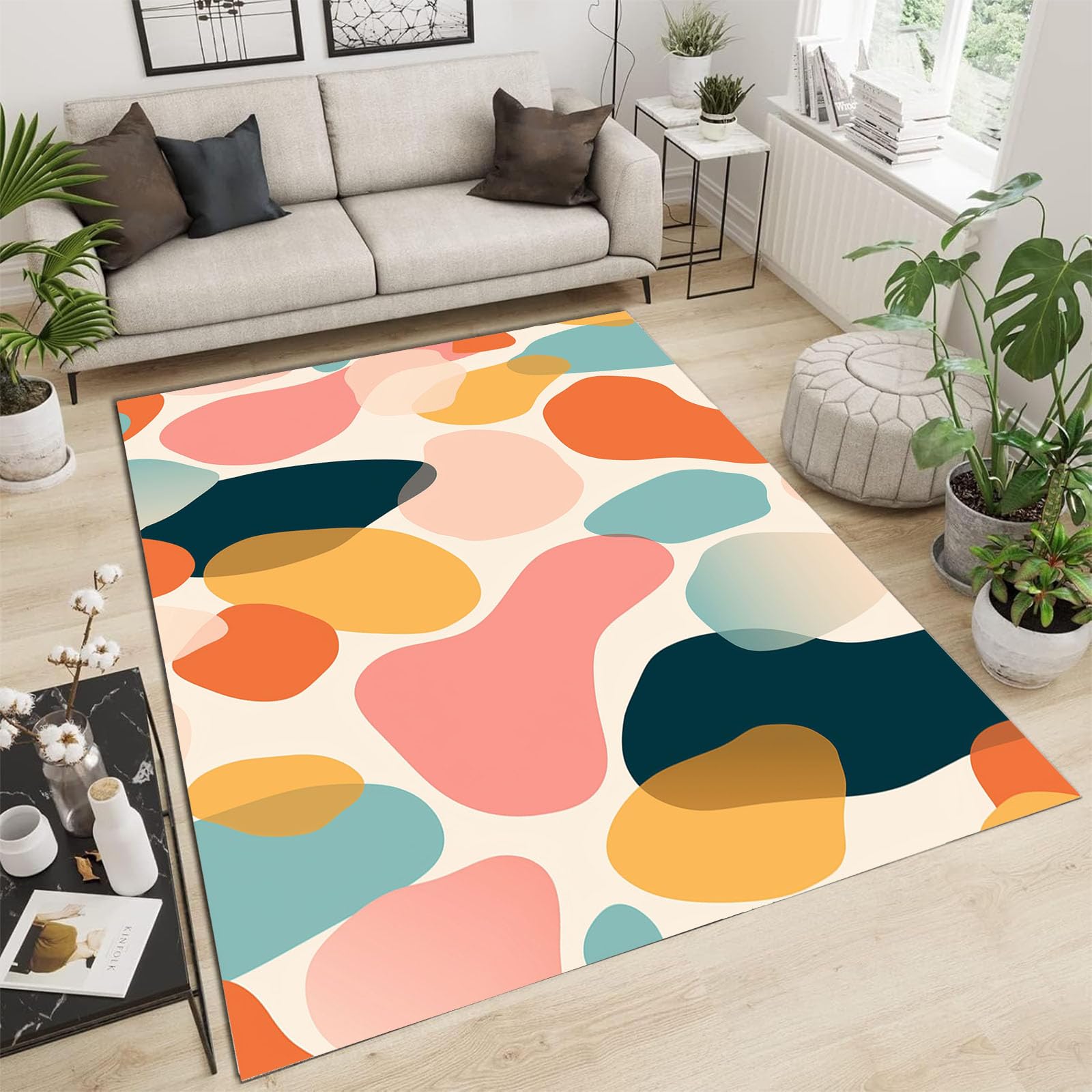 Tapis salon rougir à motifs abstraits pour une déco moderne