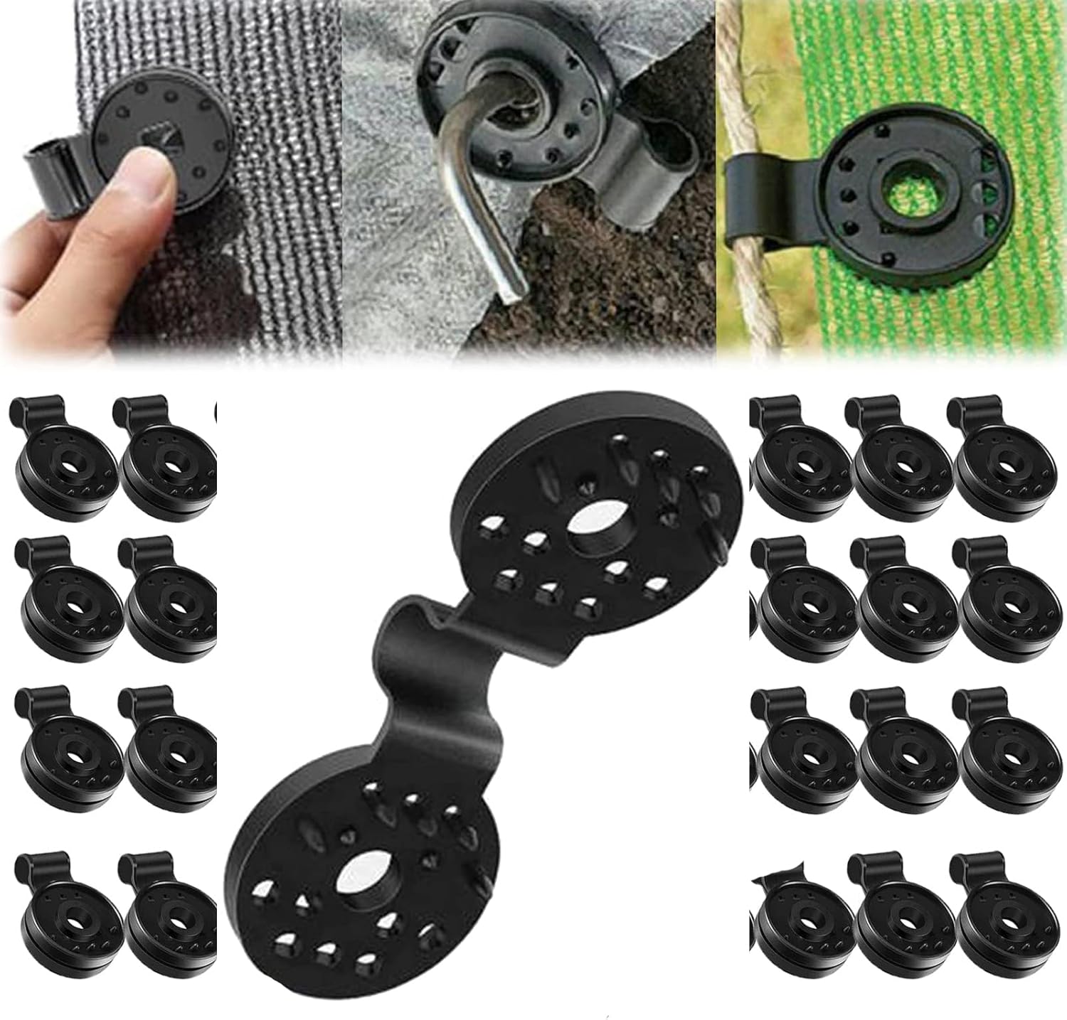 Shade Cloth Heavy Duty Lock Grip, Round Plastic Black