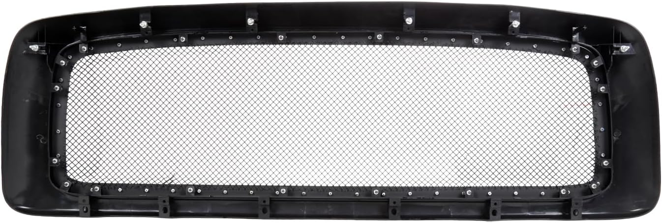 SPEC-D TUNING Glossy Black Rivet Bolt Mesh Style Front Hood Grille w/Shell Compatible with 2002-2005 Dodge Ram 1500, 2003-2005 Dodge Ram 2500 3500