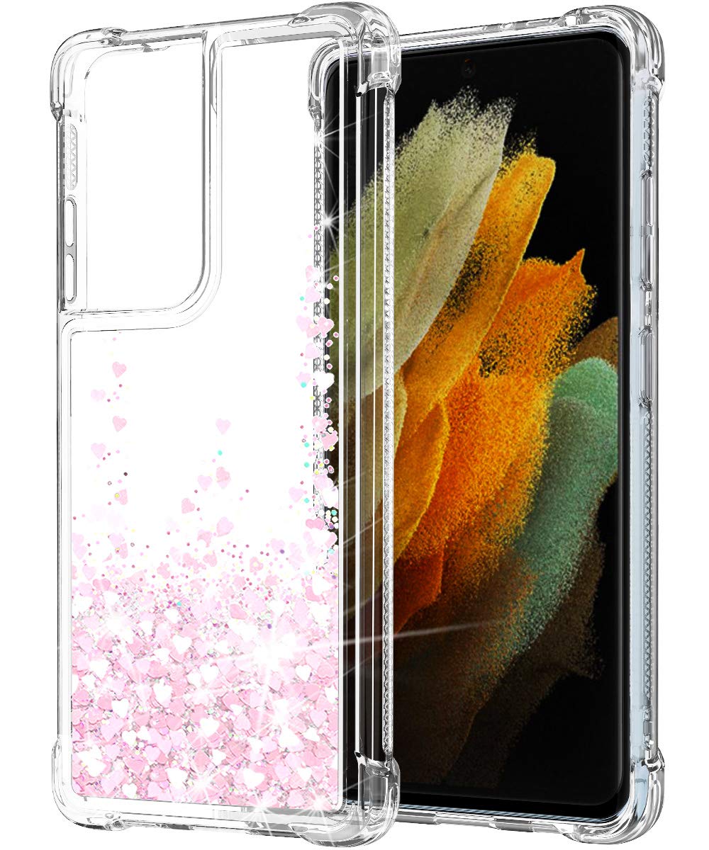 SunStory Compatible with Galaxy S21 Ultra Case Glitter Clear (Not Fit S20 Ultra), Galaxy S21 Ultra 5G Case with Anti-Fall and Moving Shiny Quicksand Cover for Samsung Galaxy S21 Ultra (6.8") White