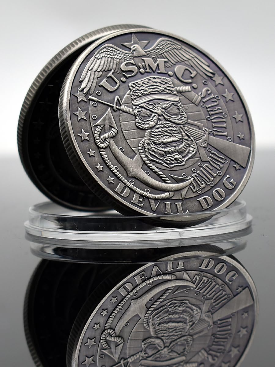 United States Marine Corps Challenge Coin EST.1775 U.S.M.C diabeł pies metalowy medal z plastikowym etui rzemiosło artystyczne