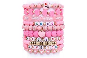 Valentine's & Breast Cancer Awareness Clay Bead Bracelet - Expandable, Aesthetically Charming,...
