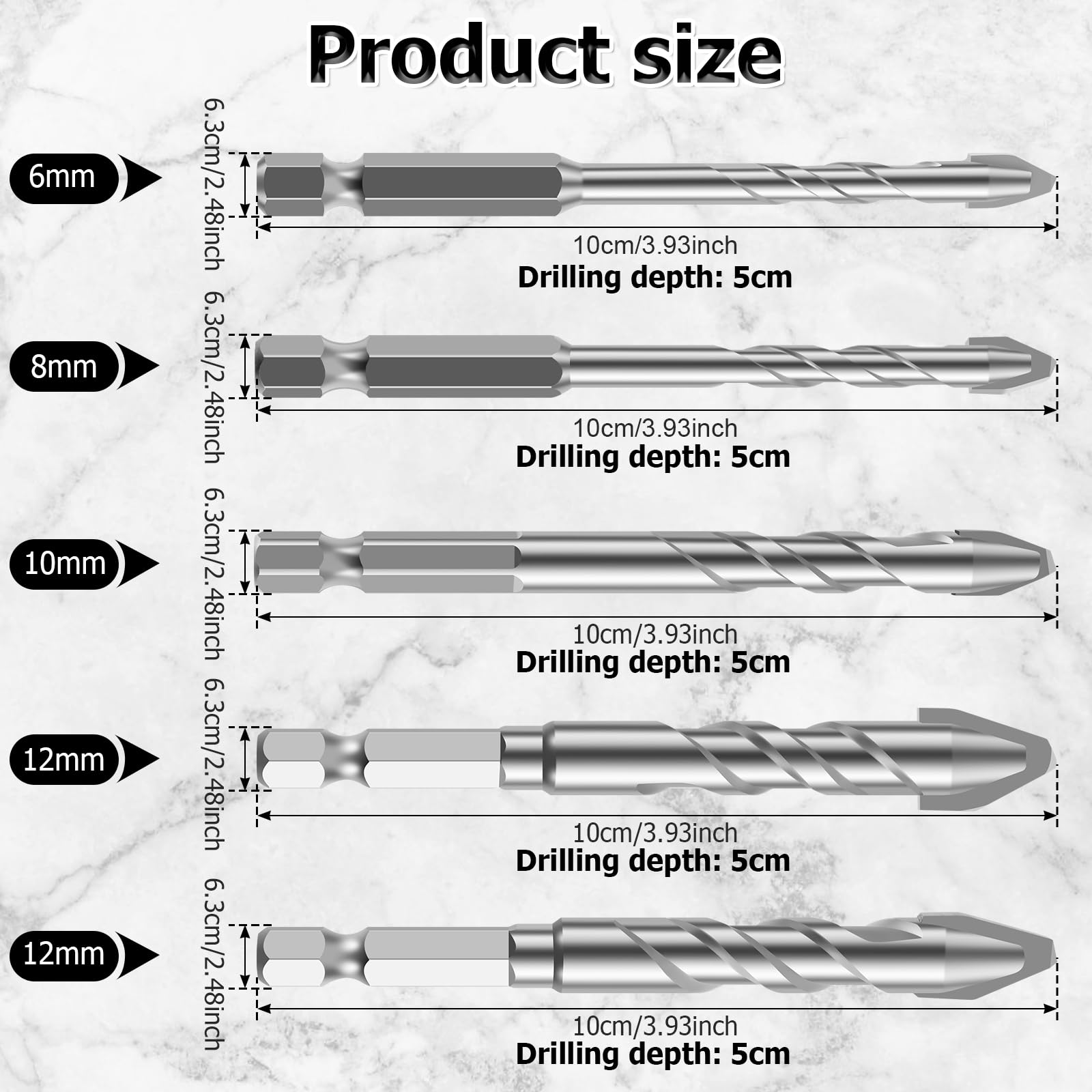 5Pcs High-Strength Eccentric Twist Drill Bit, Oblique Head Eccentric Drill Bit Set, Concrete Drill Bit Set, Skewed Head Eccentric Drill Bits, Crooked Tip Eccentric Drill Bit