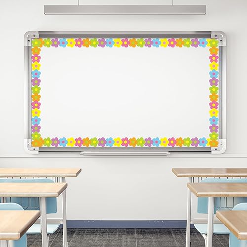 Miniatura 4 de Whaline Tablero de anuncios de flores de color neón de 32.8 pies, borde de vuelta a la escuela, flores bohemias brillantes troqueladas, para