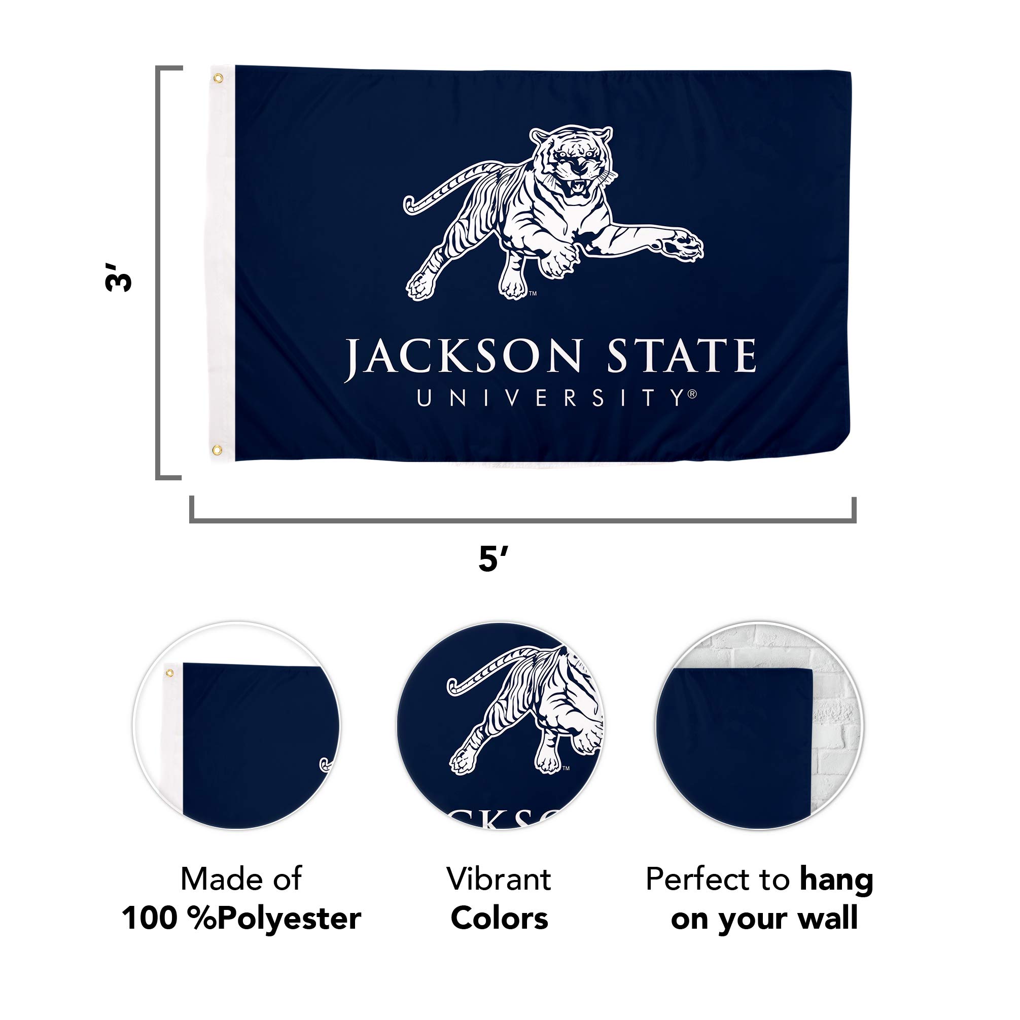 Jackson State University Flag By Desert Cactus - 3x5 Feet Outdoor Indoor Polyester - View #6