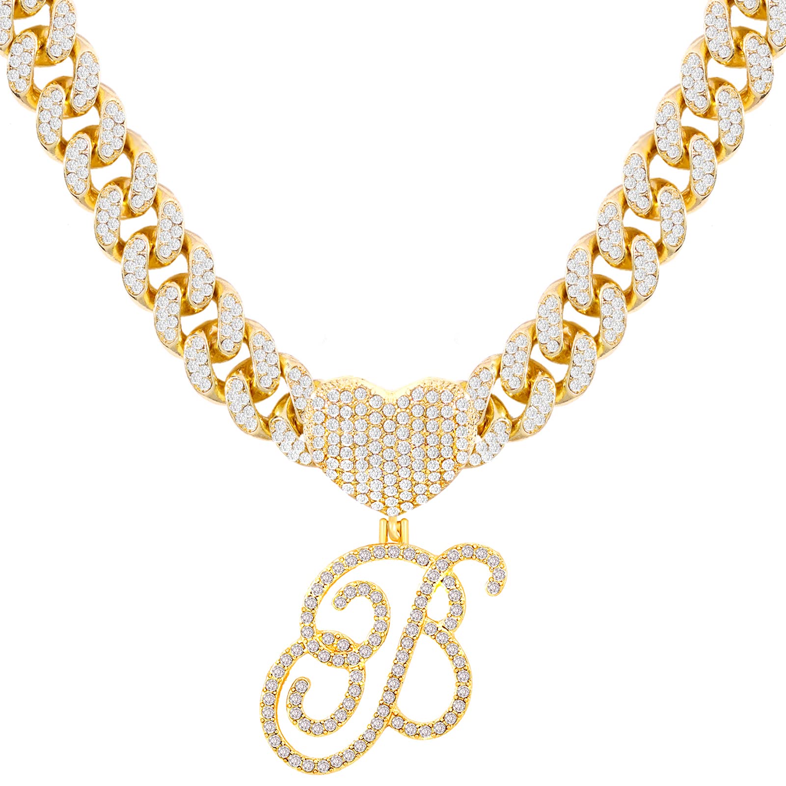 PTJDSMFGold Initial Cuban Link Chain for Women Miami Iced Out Chain for women Bling Diamond Chain Necklace Hip Hop Jewelry