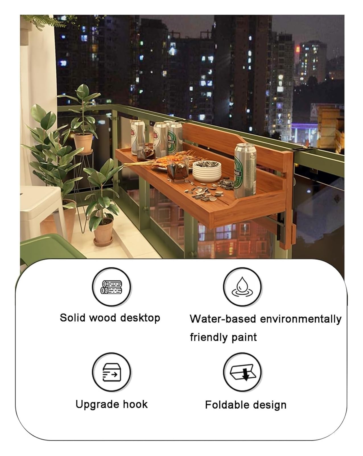 Table de Balcon Suspendue Balcony Railing Table,Outdoor Folding Hanging Table,Deck Tables for Outside,Patio,Balcony，Folding Balcony Bar Table for Railings，Adjustable Height Outdoor Desk(A-L60*W20CM)
