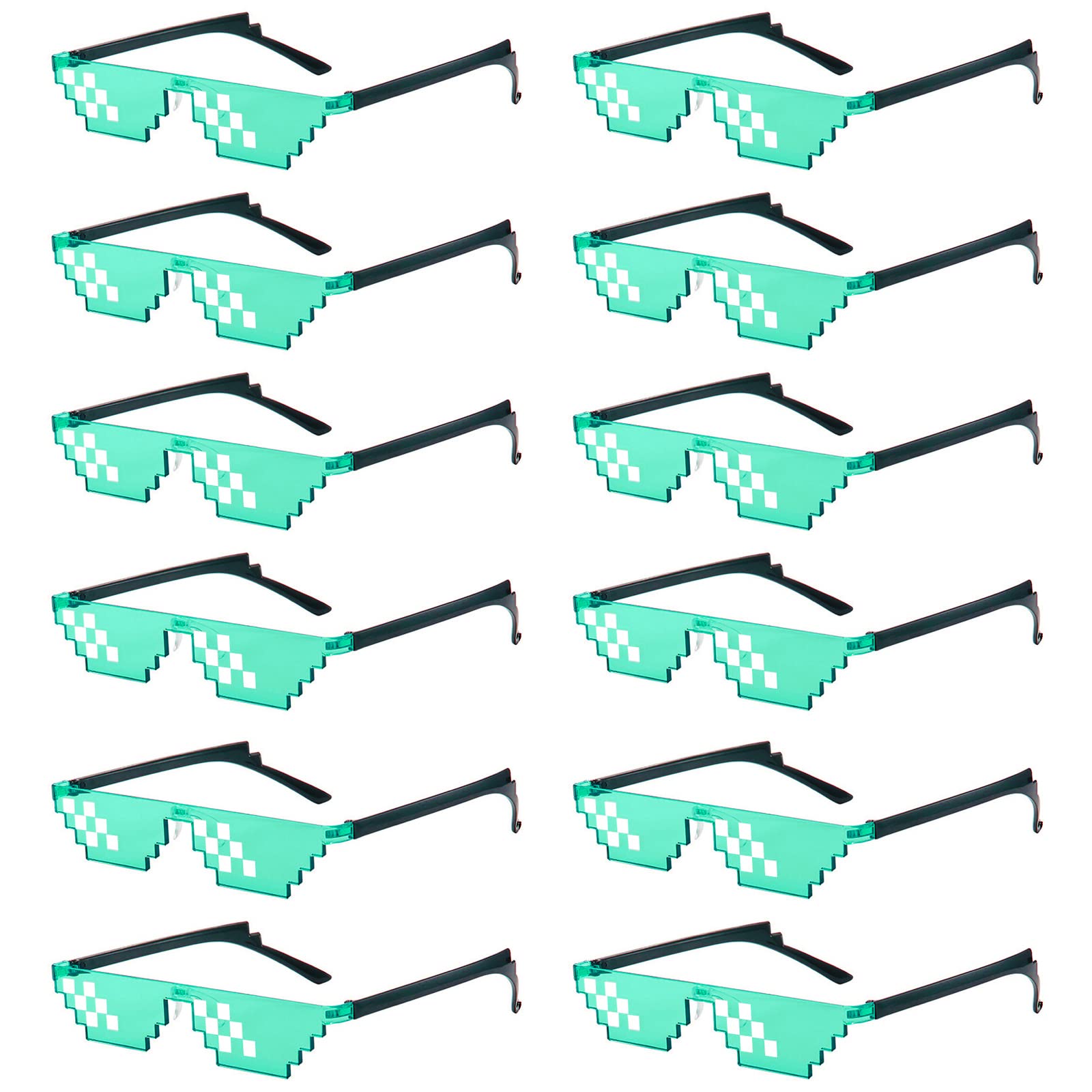 SUNOVELTIES 12 Pack Thug Life Party Sunglasses 8 Bit Pixelated Multicolor Mosaic Gamer MLG Photo Props Glasses Adults Teens