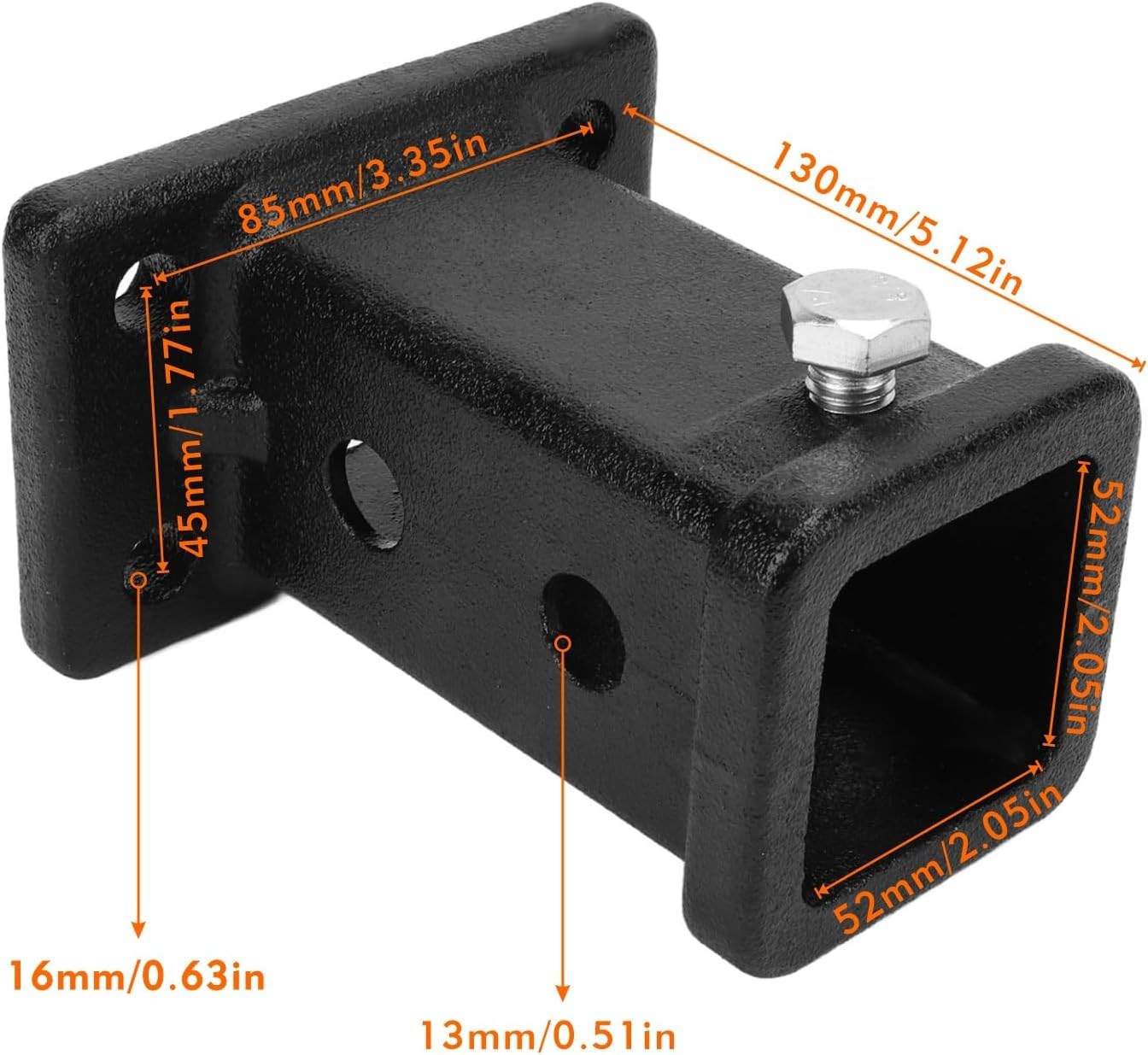 Cocoarm Tubo Receptor de Enganche de Remolque de 2 Pulgadas Tubo Receptor de Remolque Universal con Superficie de Plástico Pulverizado Diámetro Interior de Apertura Cuadrada de 52 X 52