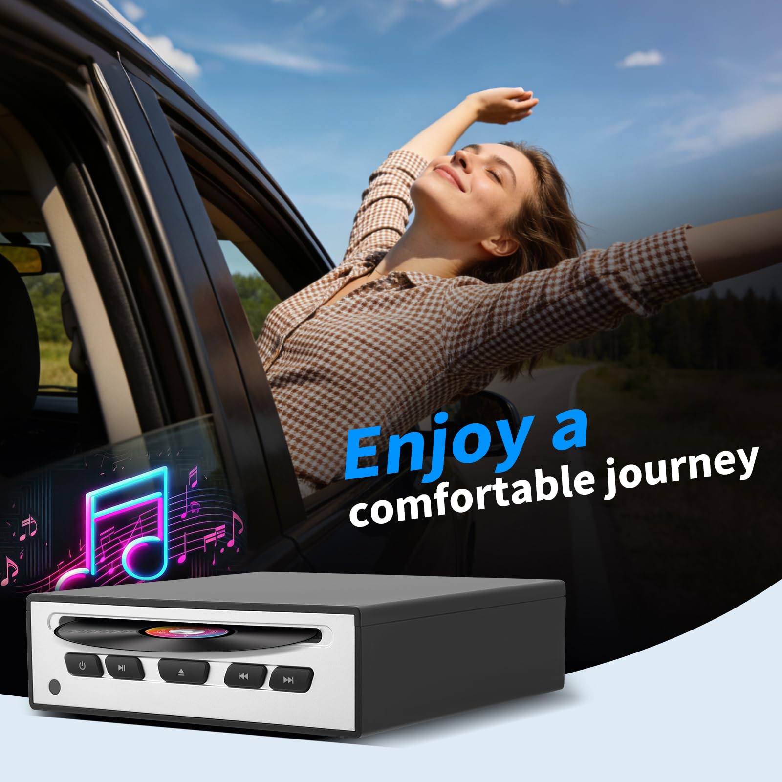 Reproductor de CD para coche – Reproductor de CD externo universal para coche con USB, AUX, HDMI y puerto USB-C, Plug & Play, compatible con radio de coche, portátil, TV, ordenador y equipo de alta