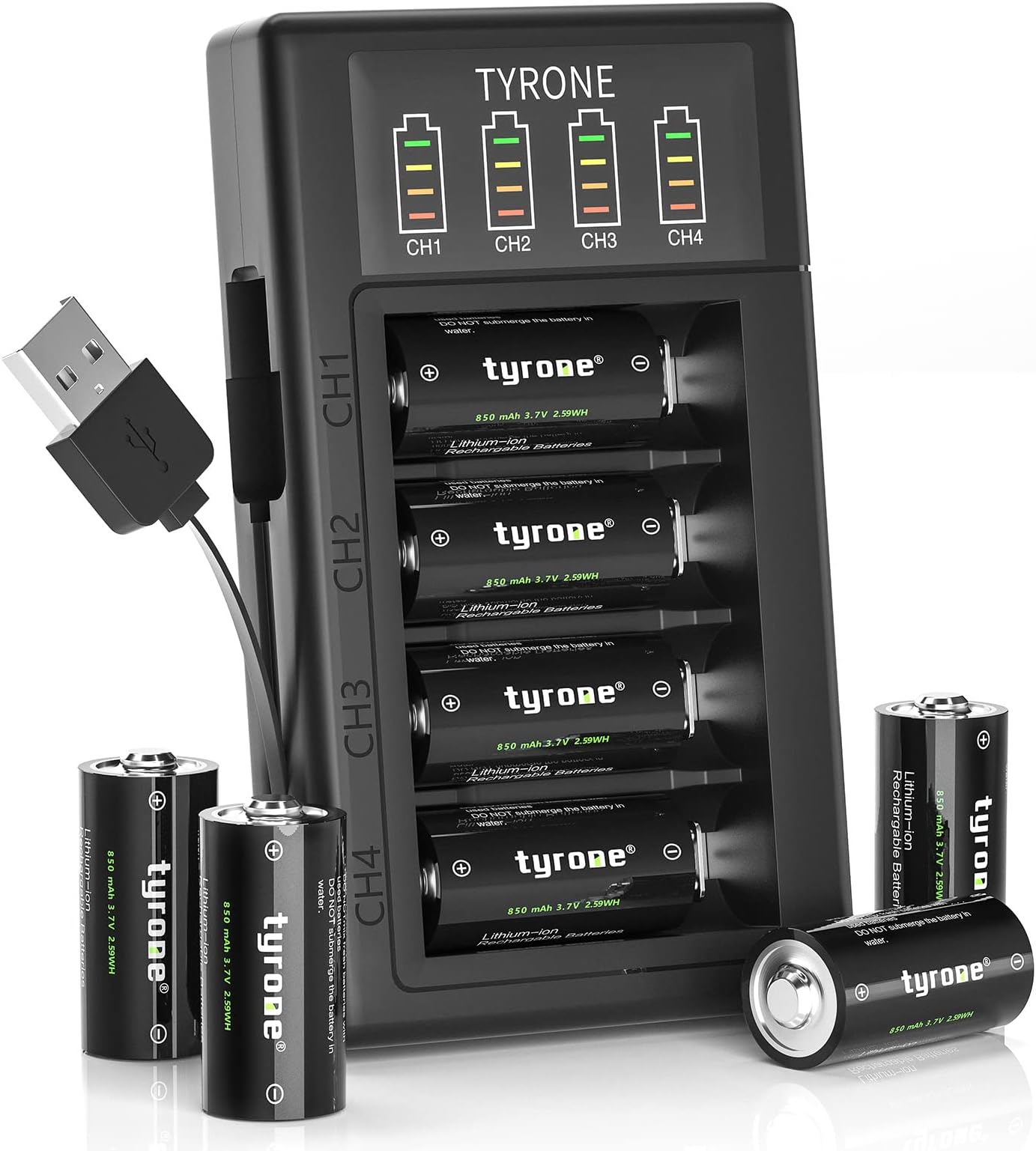 tyrone Rechargeable CR123A Lithium Battery 123A Compatible for Arlo Camera VMC3030 VMS3330 3530 Alarm System, 8-Pack Cr123 Batteries and 4-Bay Charger