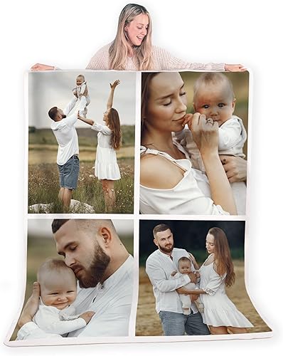 Miniatura 1 de Manta personalizada con fotos y texto, totalmente personalizable con tus fotos y mensajes, manta de forro polar sherpa suave, 50 x 60 pulgadas