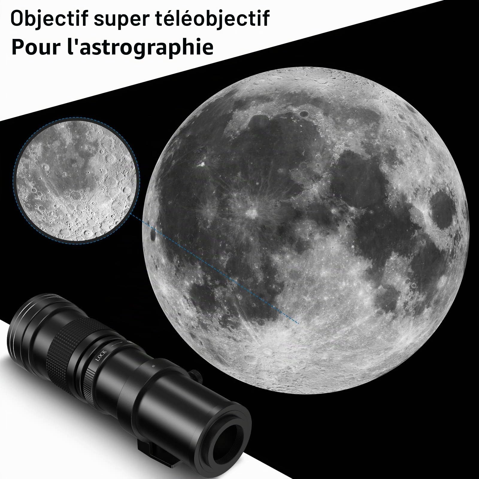 Lightdow 420-800mm f/8.3-16 Téléobjectif pour Canon EF/EF-S Manuel avec Anneau en T