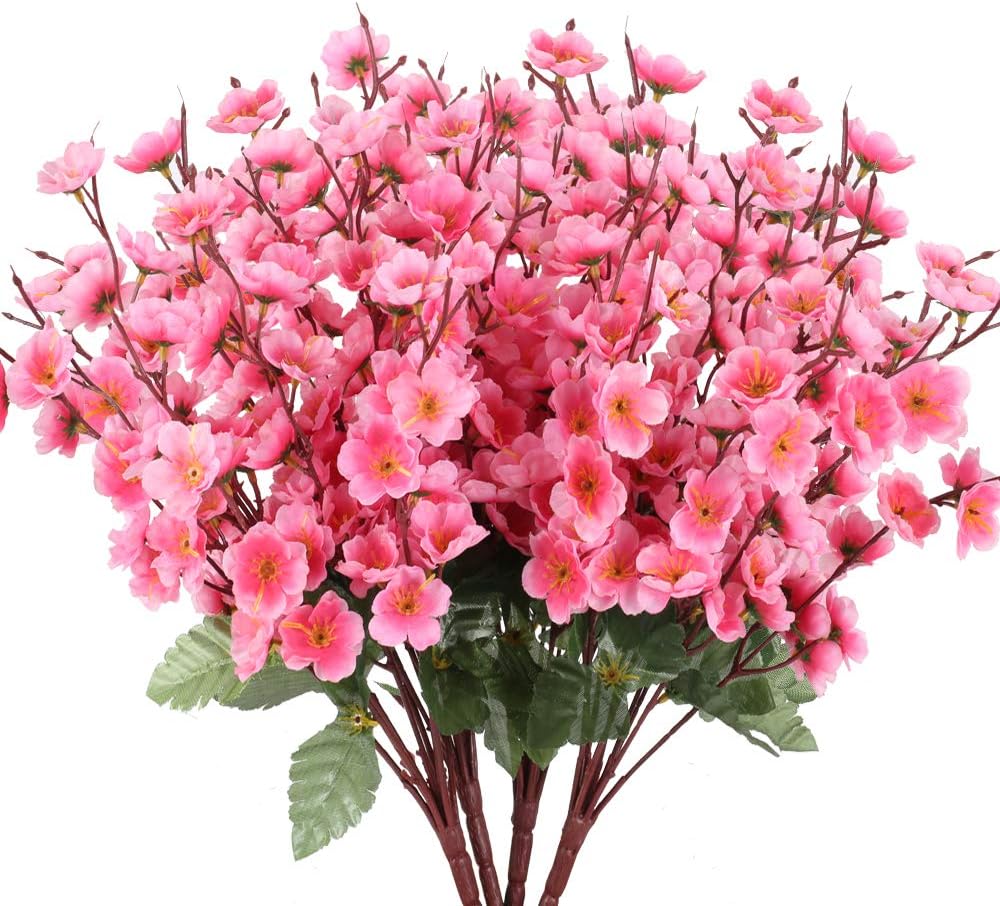 4PCS Artificial Flowers Silk Peach Blossom Arrangements Fake Plants Flower Bouquet for Home Garden DIY Wedding Decoration（Pink）
