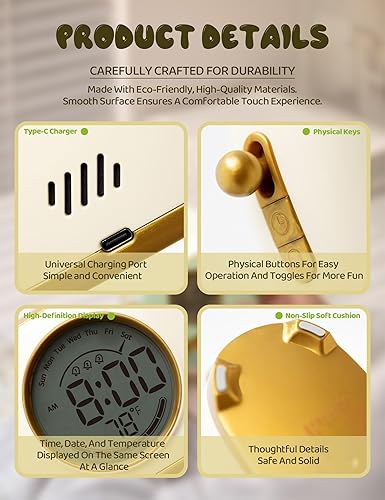 Miniatura 4 de Luces de lámpara de noche de tostada, lindo reloj despertador digital, atenuación LED Breader lámpara 1200mAh luz nocturna recargable para