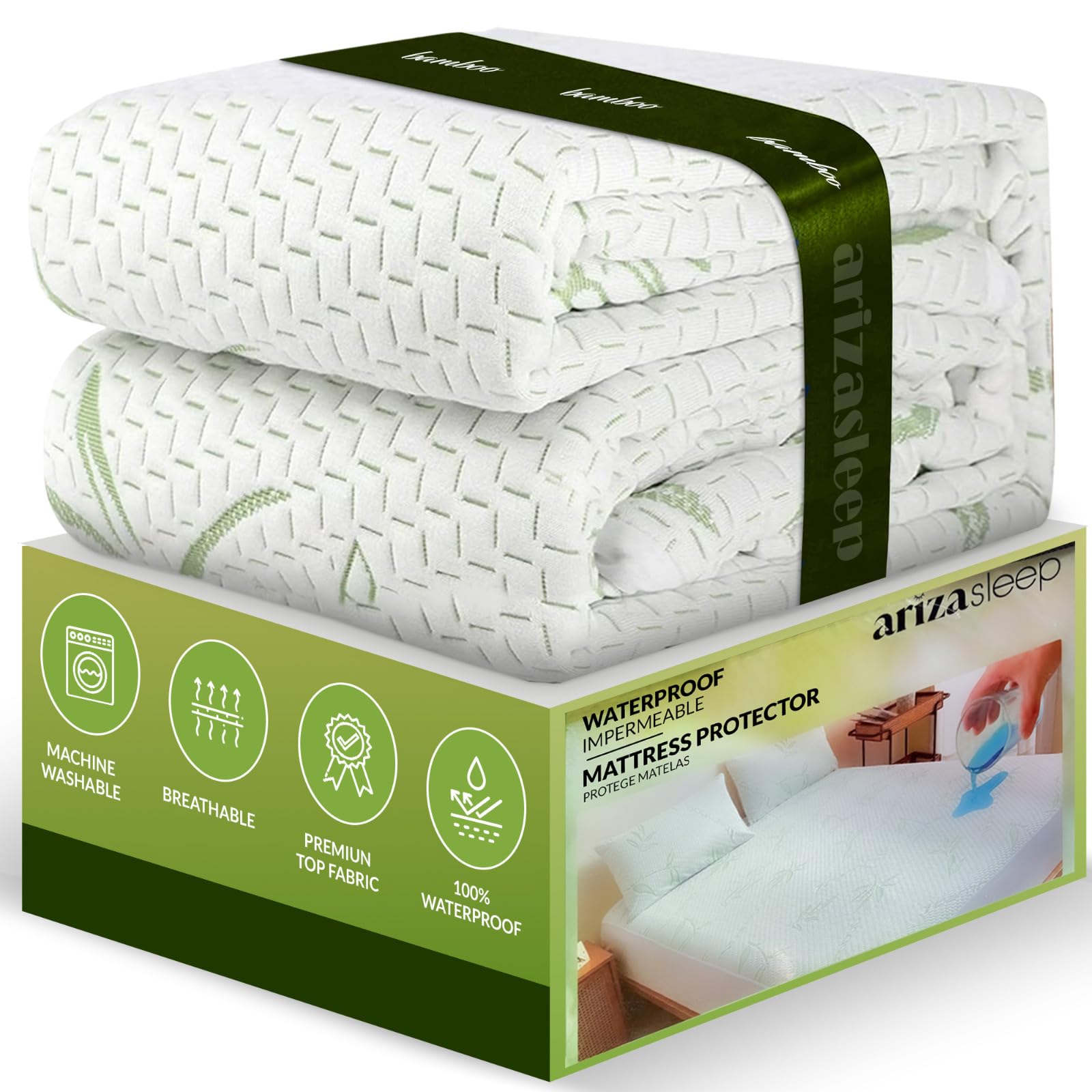 Waterproof Twin Mattress Protector - Rayon Made from Bamboo Fabric -Lightweight, Ultra Soft, Breathable Machine Washable Cotton Mattress Cover for Bed Cooling, White