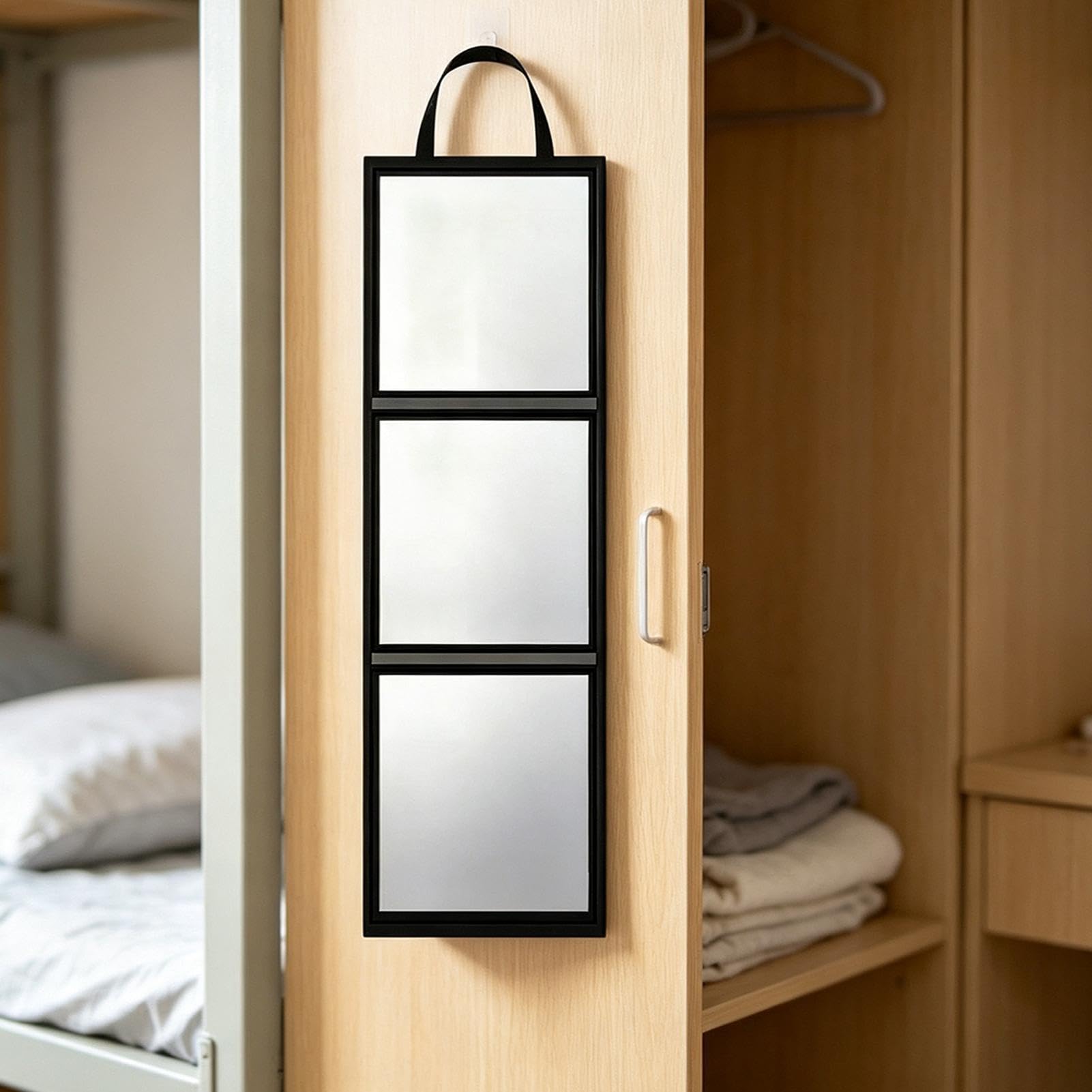 Specchio intero da parete, 118 x 31 cm, pieghevole in tre , con manico