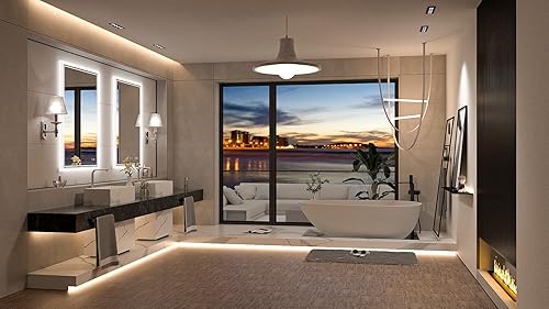 Miniatura 8 de TokeShimi Espejo LED de 36 x 24 pulgadas, espejo de baño iluminado con luces antiniebla, regulable, espejo de maquillaje con luces delanteras y