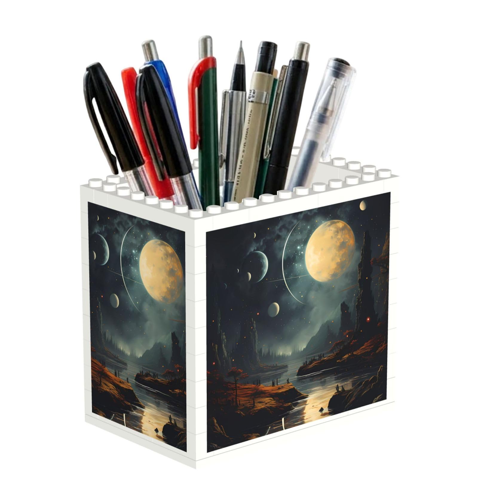SXZVVBN Moon Stars and Planets Building Block Desk Tidy ABS Organiser