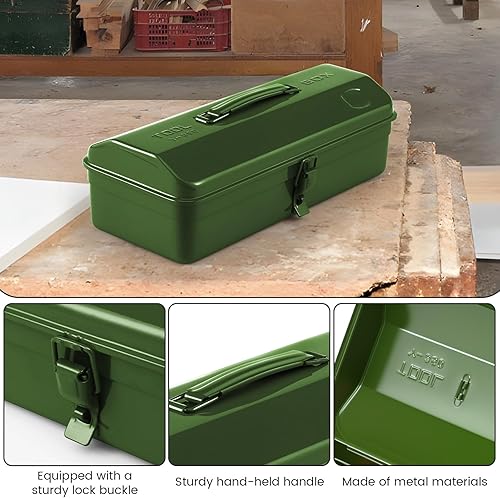 Miniatura 4 de Caja de almacenamiento de herramientas de metal grande con asa para taller, caja de herramientas portátil de 15 pulgadas con tapa, caja organizadora