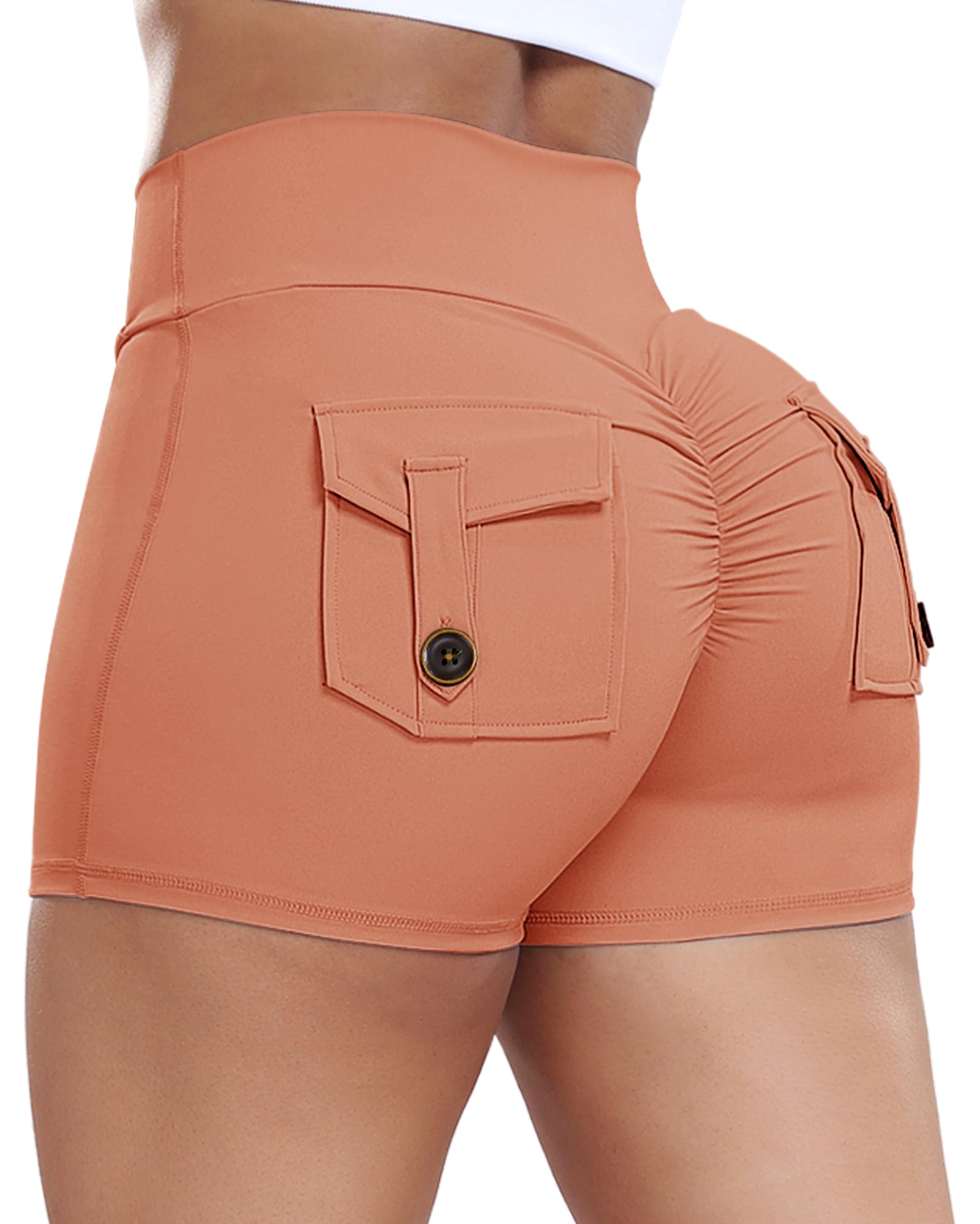 FITTOO Scrunch Butt Lifting Shorts for Women with Pocket Cross High Waist Crossover Yoga Workout Booty Shorts